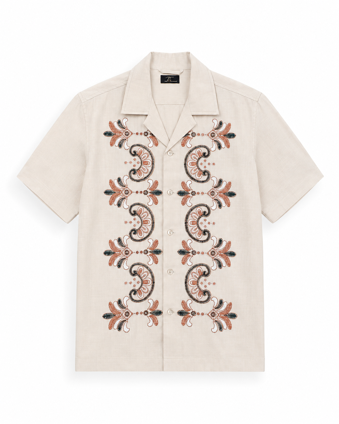 Couching Embroidery Short Sleeve Shirt | Beige