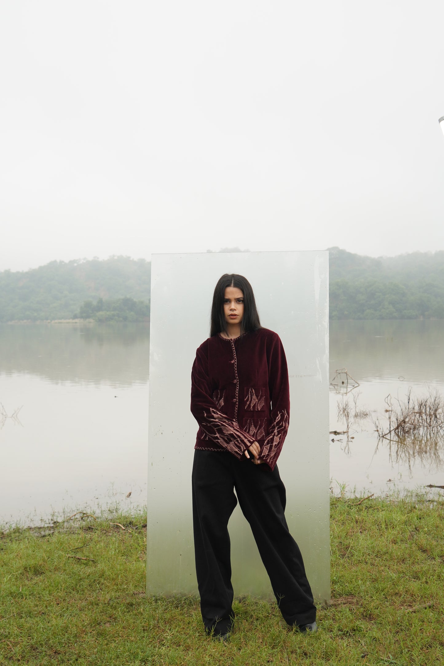 “Kiara women’s embroidered suede jacket with zari work in burgundy”
"Women Burgundy Suede Jacket with Zari Work Detailed and Hand Stitched"