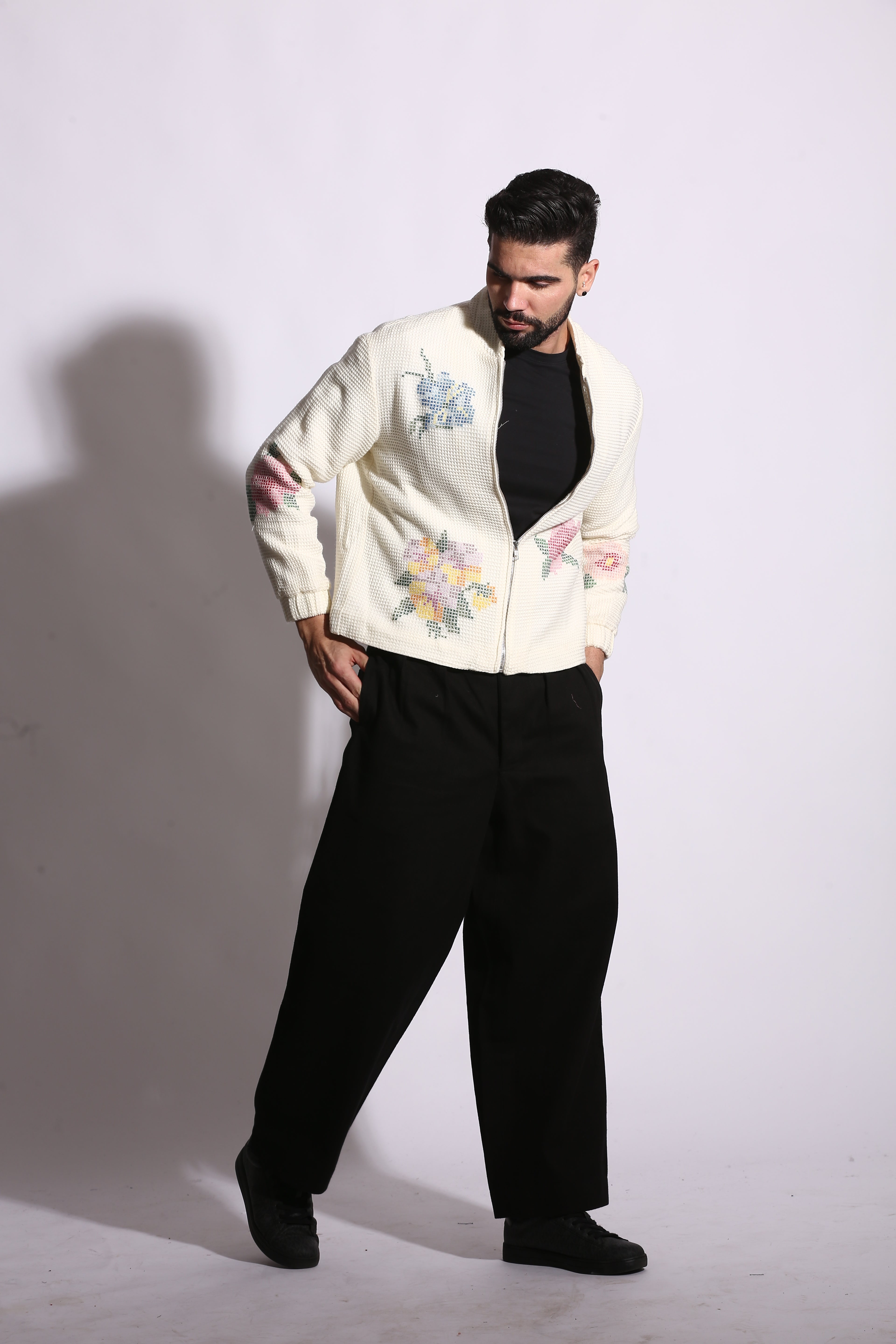 Floral Pixel Unisex Jacket — Acrylic Cross-Stitch – The Mitesh