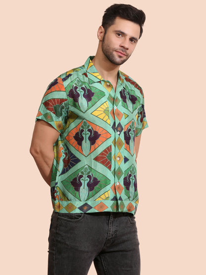 GREEN KOI FLIGHT SILK SHIRT