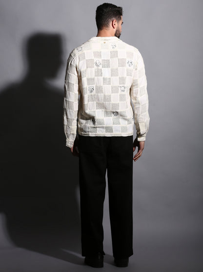 Dark beige patchwork shirt unisex Artful Faces 