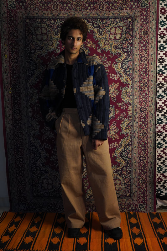 Multicolor wool blended fabric unisex patchwork shirt jacket 
“Jack unisex multicolor wool blend jacket with all-over patchwork”