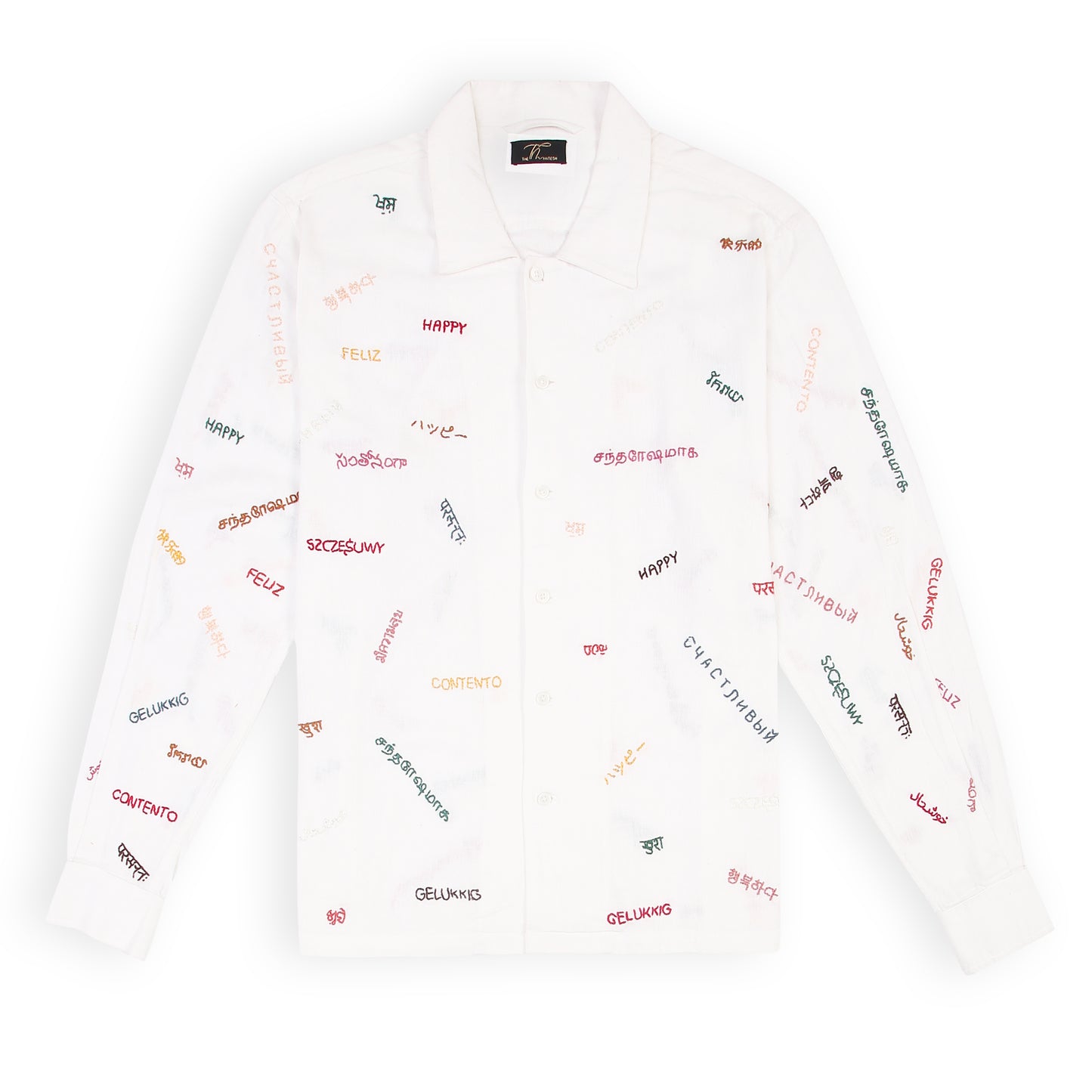 Global Joy white linen shirt with hand embroidery