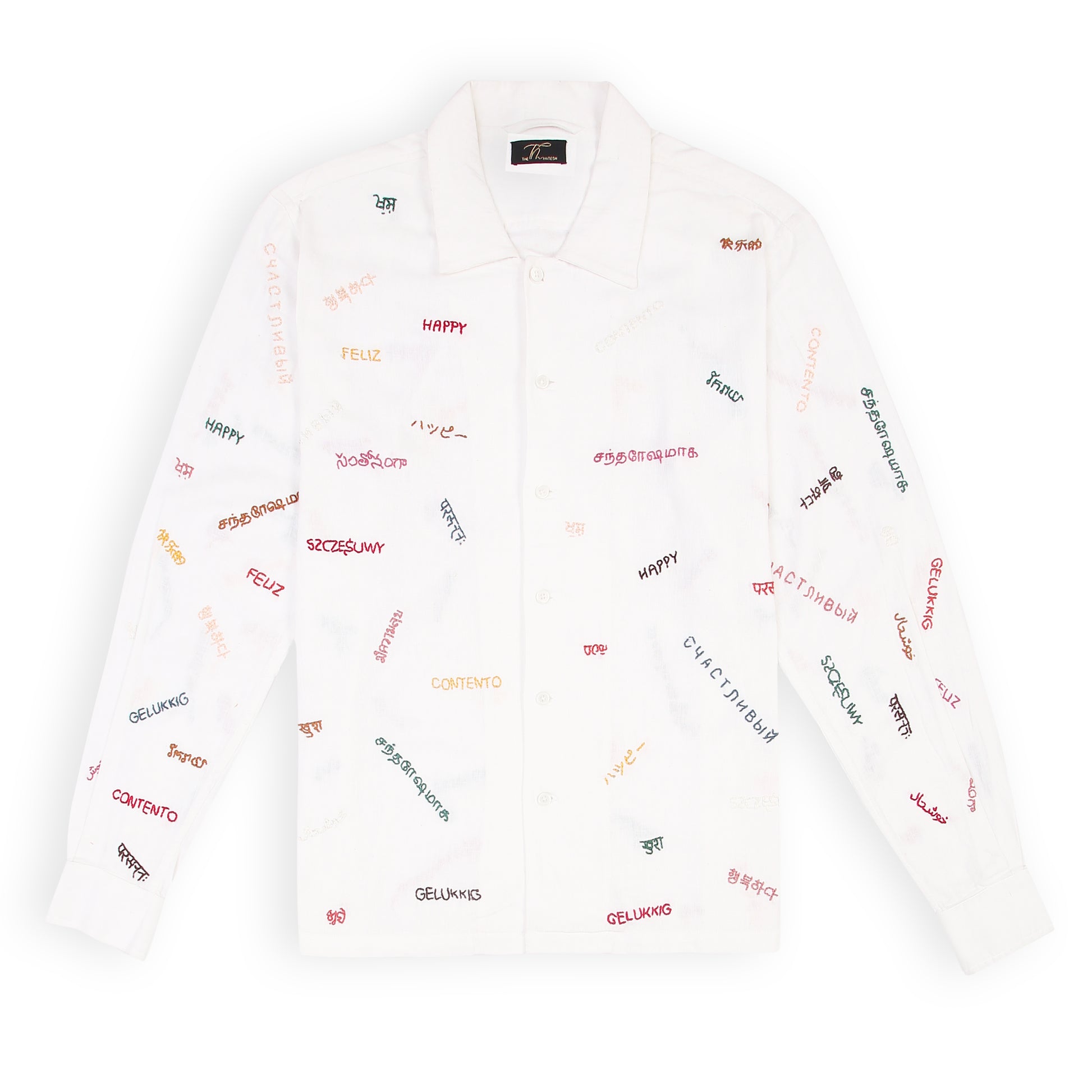 Global Joy white linen shirt with hand embroidery