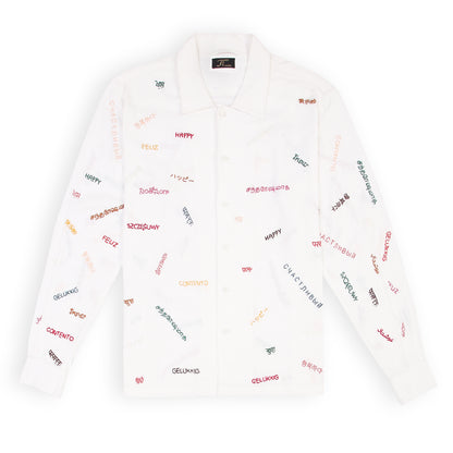 Global Joy white linen shirt with hand embroidery
