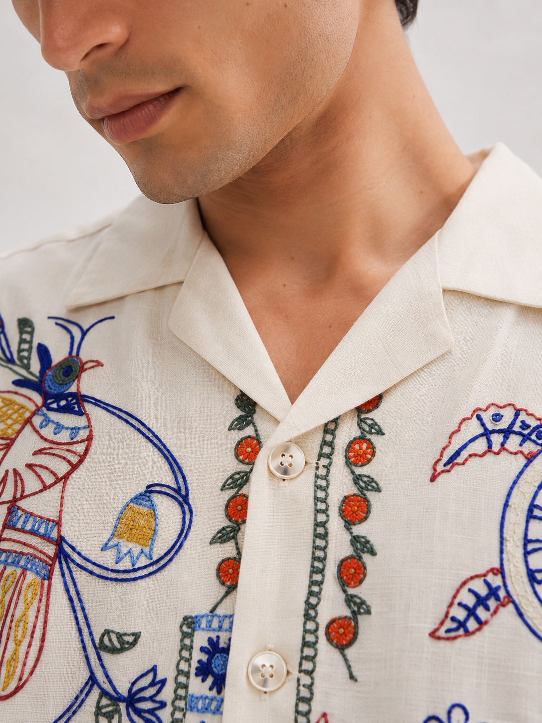 Mandala Embroidered Shirt | Organic Cotton Chain Stitch Designer Shirt