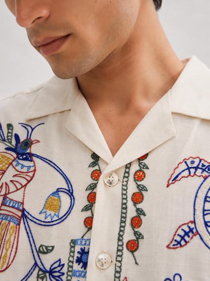 Mandala Embroidered Shirt | Organic Cotton Chain Stitch Designer Shirt