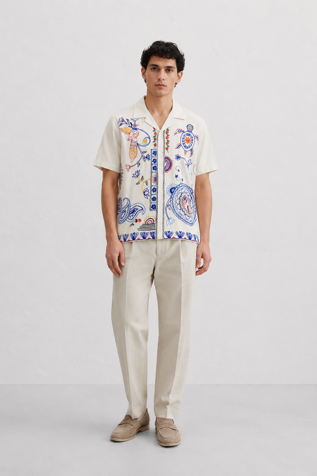 Mandala Embroidered Shirt | Organic Cotton Chain Stitch Designer Shirt