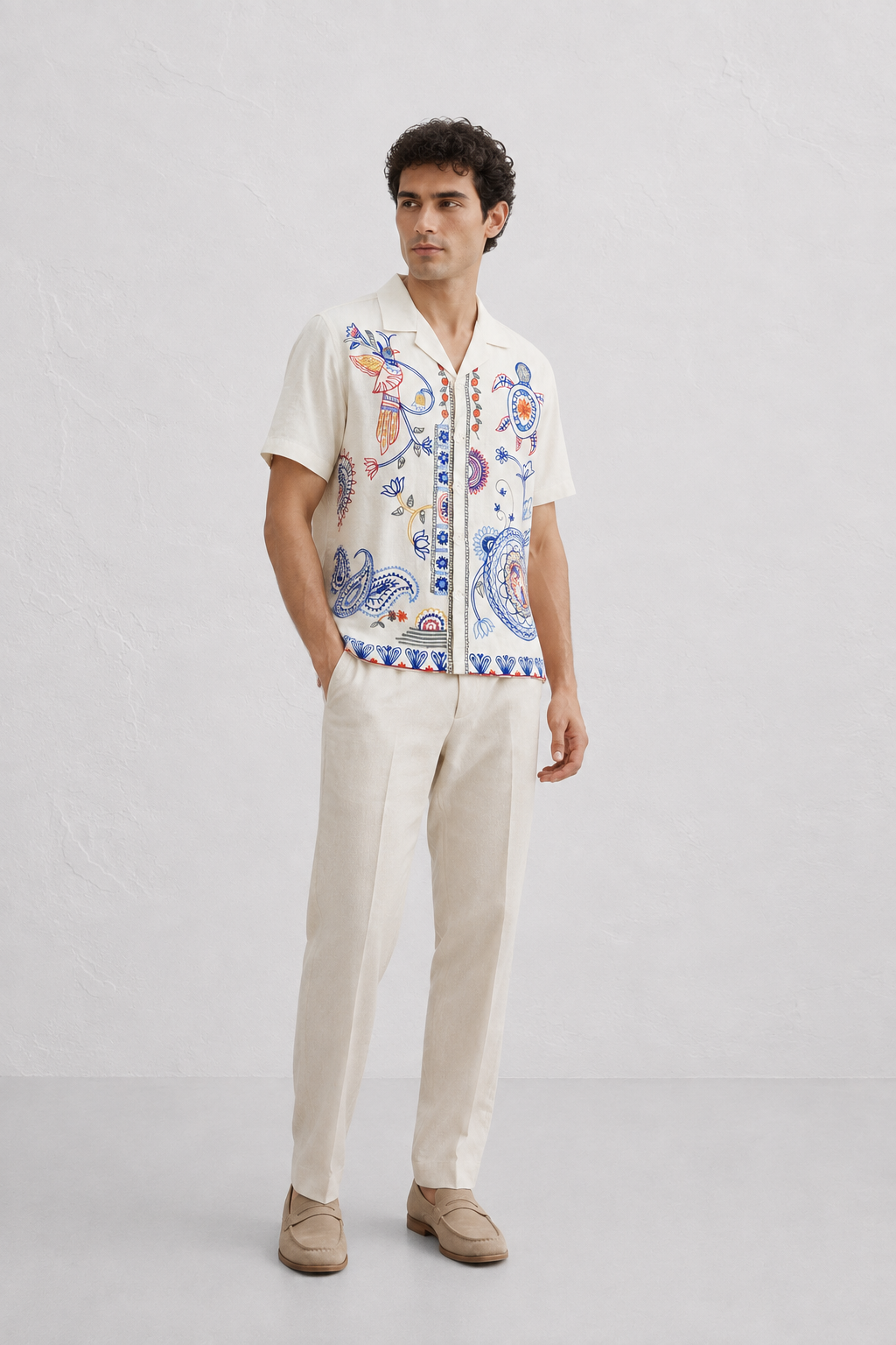 Mandala Embroidered Shirt | Organic Cotton Chain Stitch Designer Shirt
