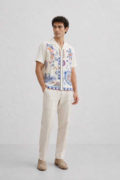 Mandala Embroidered Shirt | Organic Cotton Chain Stitch Designer Shirt