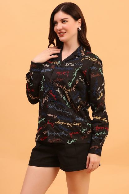 Signature Embroidery Shirt – Black Allover Embroidery Front MainView 