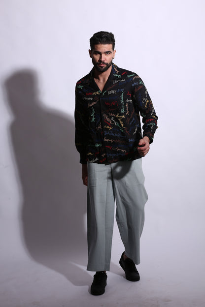 Signature Embroidery Shirt – Black Allover Embroidery Front MainView 