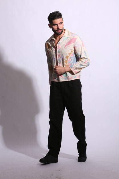 “Organic cotton off-white Suzani motif embroidered shirt” 