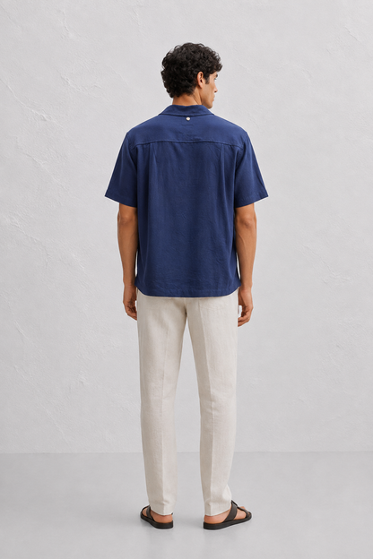 Couching Embroidery Short sleeve Shirt Navy | Premium Viscose Designer Shirt