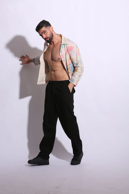 “Organic cotton off-white Suzani motif embroidered shirt” 