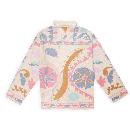“Organic cotton off-white Suzani motif embroidered shirt” 