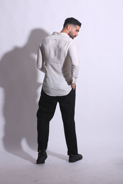 Embroidered very white linen knotted shirt - all knots 