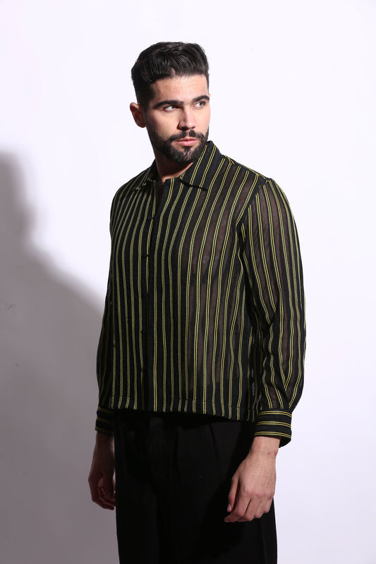 Black cotton onyx stripe shirt for smart casual styling 