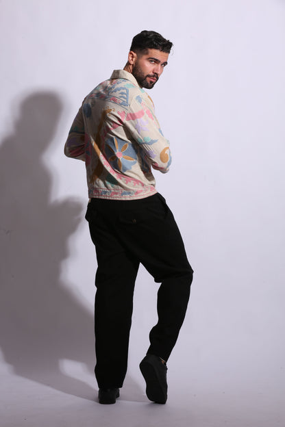 “Organic cotton off-white Suzani motif embroidered shirt” 