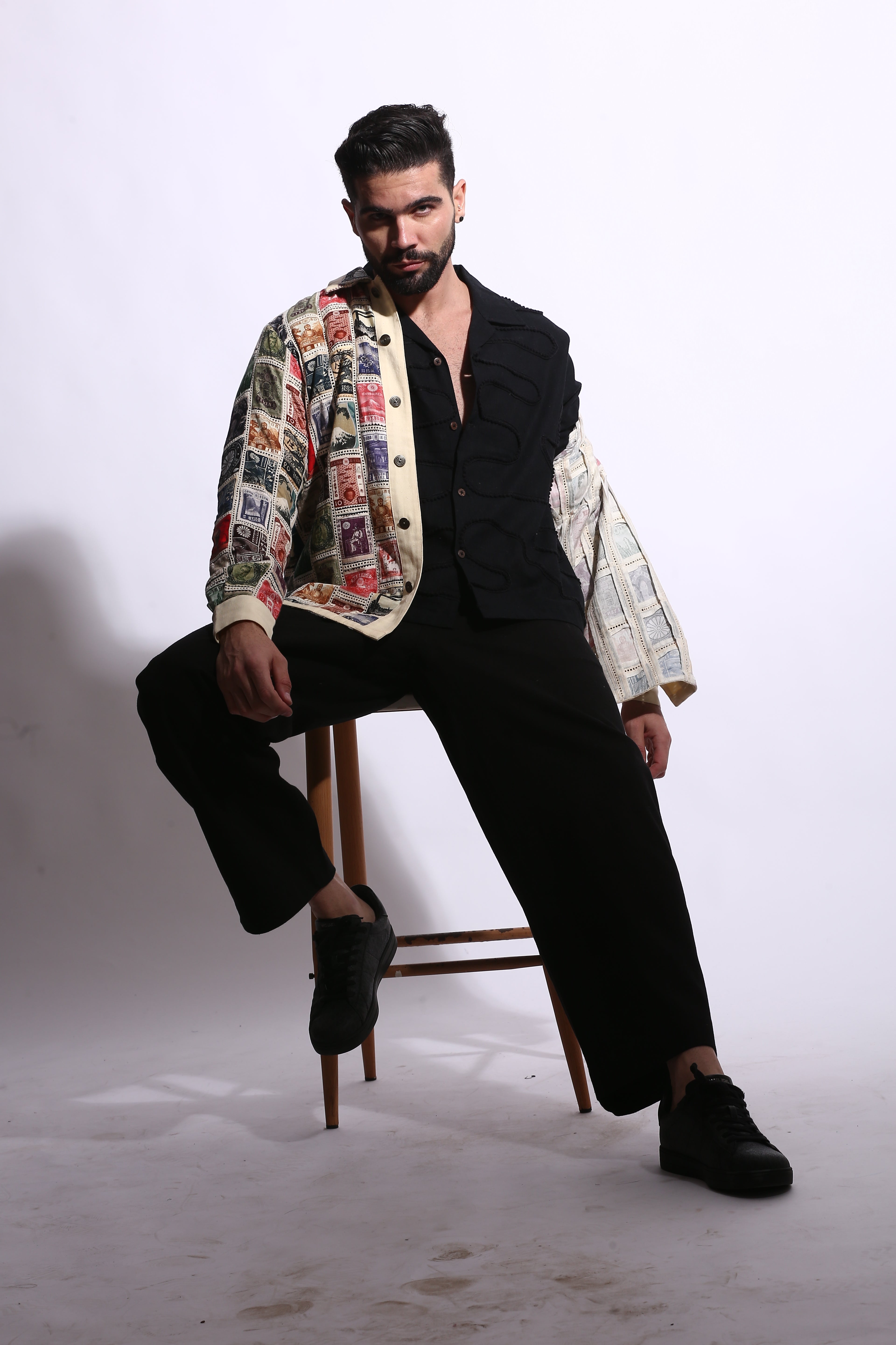 Patchwork long sleeve shirt made of cotton satin – The Mitesh
