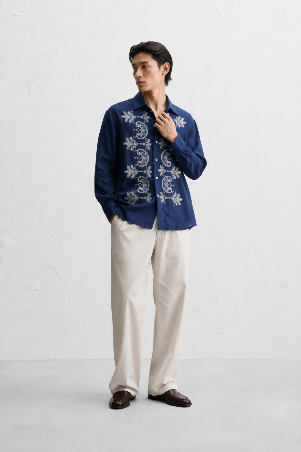 Couching Embroidery Long Sleeve Shirt