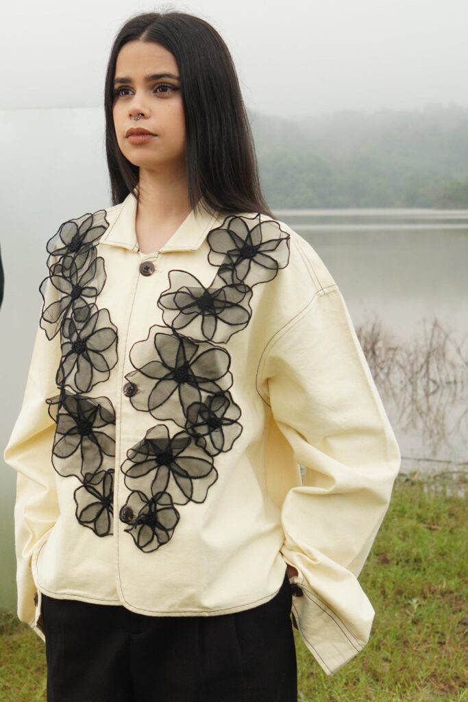 Elara Women Petal Applique Shacket by The Mitesh