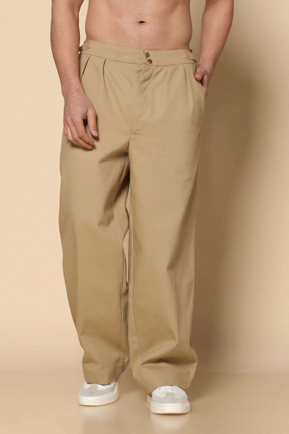 Unisex Classic Wide-Leg Cotton Trousers | Beige