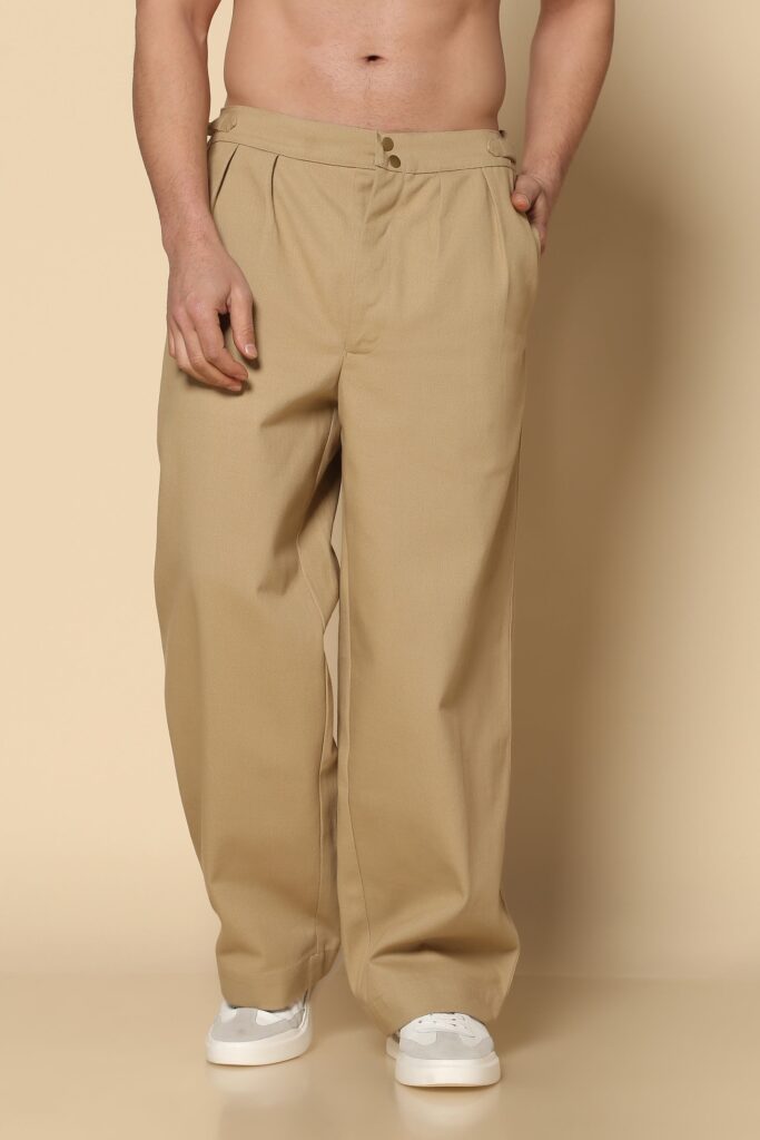 Unisex Classic Wide-Leg Cotton Trousers | Beige by The Mitesh